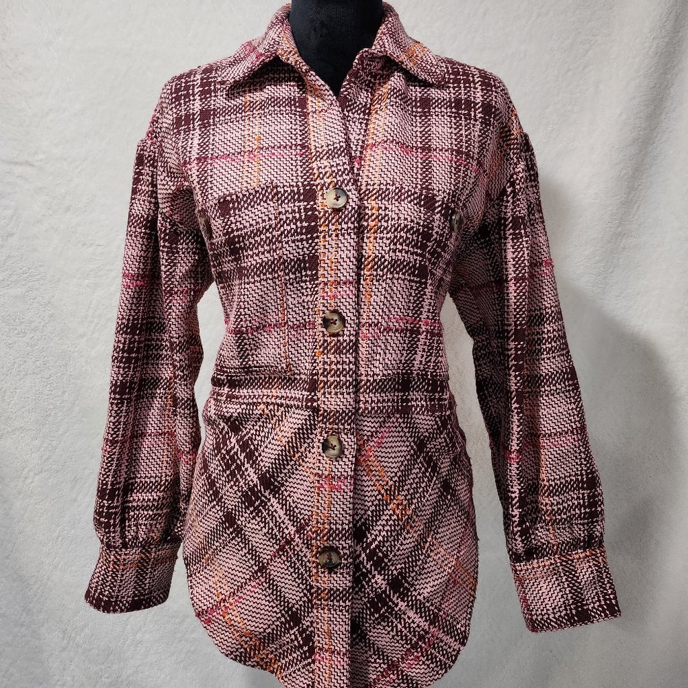Anthropologie Hudson Plaid Shirt Jacket Shacket Women's Size S Button Front